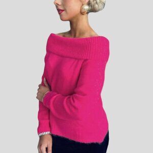 Vintage Barbie Pink Drop Shoulder Knit Slant Long Sleeve Sweater
